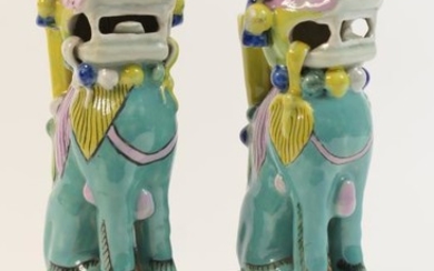 Pair of Chinese porcelain Dogs of Fo joss stick...