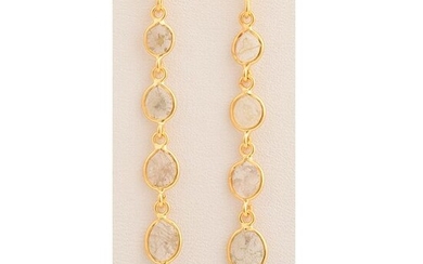 Pair of Diamond Slice, 18k Yellow Gold Earrings.