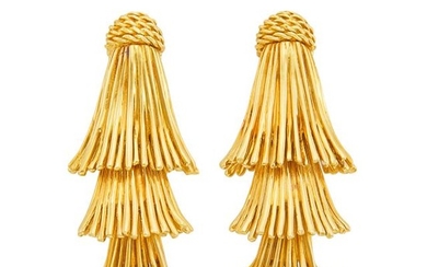 Pair of Gold Fringe Earclips, Tiffany & Co.