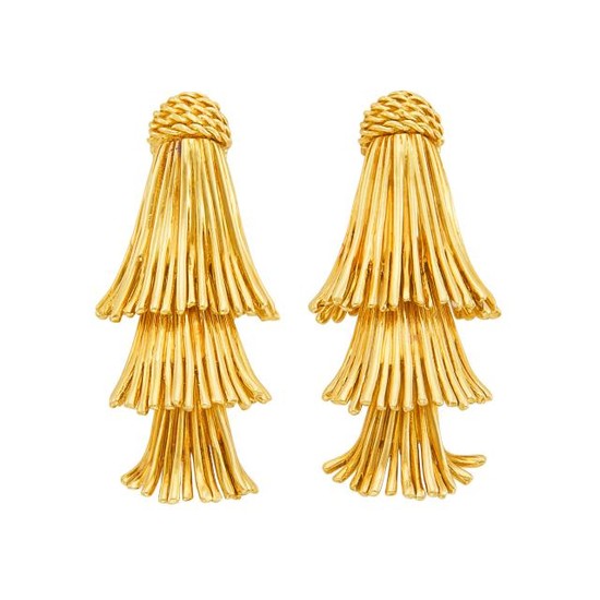 Pair of Gold Fringe Earclips, Tiffany & Co.