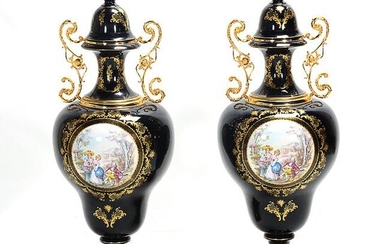 Pair of Large Porcelain Sevres Style Urns.