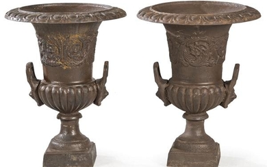 Pair of Medici-style cast iron cups