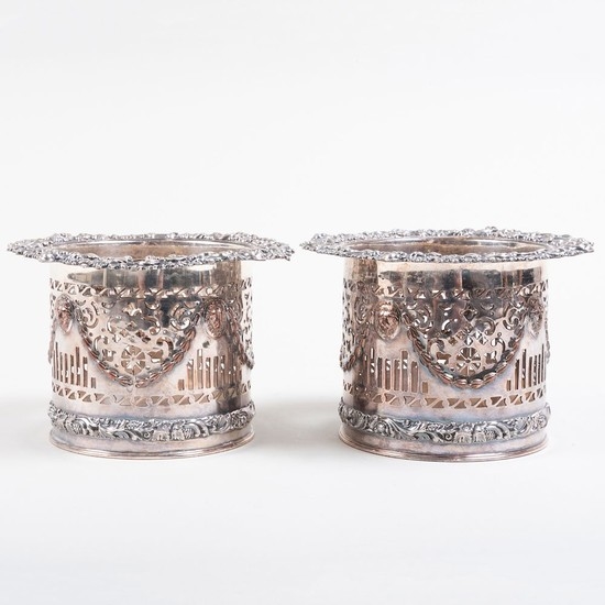 Pair of Silver Plate Reticulated Bottle Coasters