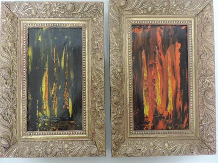 Pair of Small Gilt Framed Abstract Oils Auguste-Jean Gaudin...