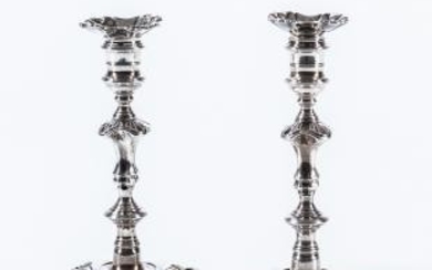 Pair of Sterling Silver Petal-base Candlesticks