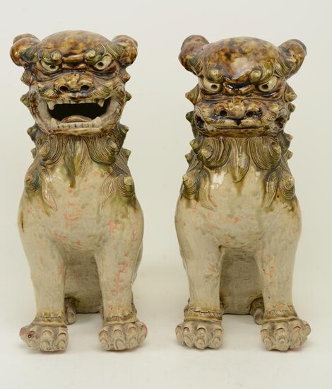 Pair of Stoneware Foo Dogs. Japan. Early 20th century.