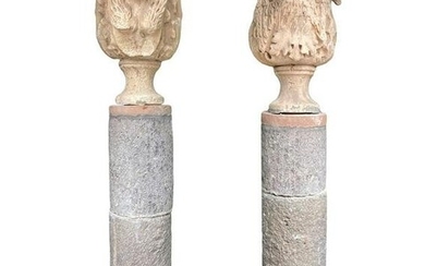Pair of columns, surmounted by 17th century vases