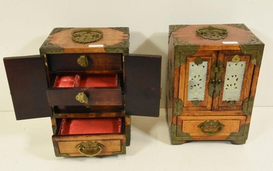 Pair of jewelry boxes with hard stone plates, China 20th (Ht 22cm)