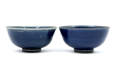 Paire de bols chinois neufs en porcelaine avec couvercle bleu poeder - diamètre : 18...