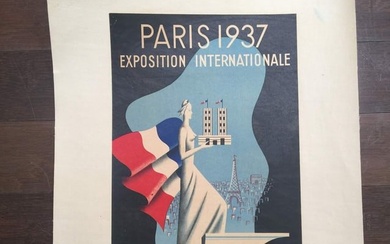 Paris 1937 - Art By Bouissoud (1937) 9.875x18 French Exposition Poster LB
