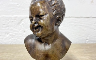 Patinated Bronze Cherub Bust 19th Century Jean Qui Rit Jean-Antoine Houdon
