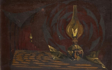 Peter Rose Pulham, British 1910-1956 - Oil Lamp (with unfinished abstract composition on the reverse), 1944-45; oil on canvas, signed titled and dated on the reverse 'Peter Rose Pulham Oil Lamp 1944-45', 61 x 91.3 cm (unframed) (ARR) Provenance:...