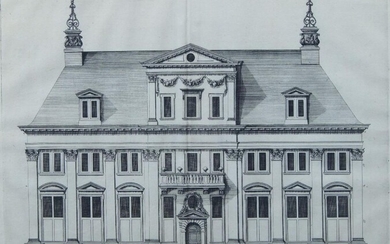 AMENDMENT: Please note VAT is payable on the hammer price for this Lot. Philips Vingboons, Dutch 1607-1678- Architectural elevation with balcony; engraving, 33.5 x 41.5 cm