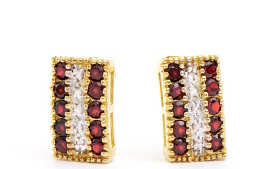 Plated 18KT Yellow Gold 1.02ctw Garnet and Diamond Earrings