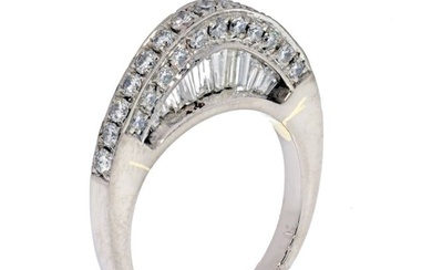Platinum Arched Pave And Baguette Wedding Ring
