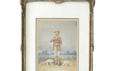 Portrait of Hunter with shotguns and sporting dogs