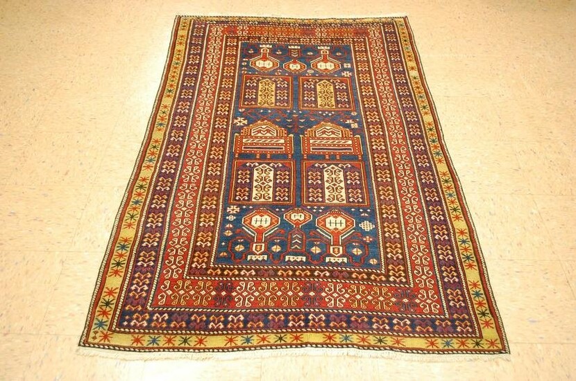 Pre 1900's ANTIQUE CAUCASIAN SHIRVAN RUG 3.9x6.5 FROM A