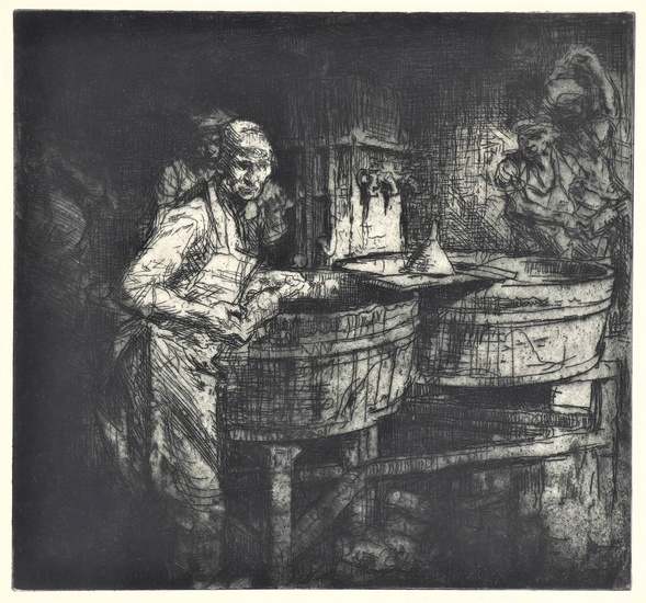 [Prints and drawings]. Brangwyn, F. (1867-1956). Washing Bottles. Etching and...