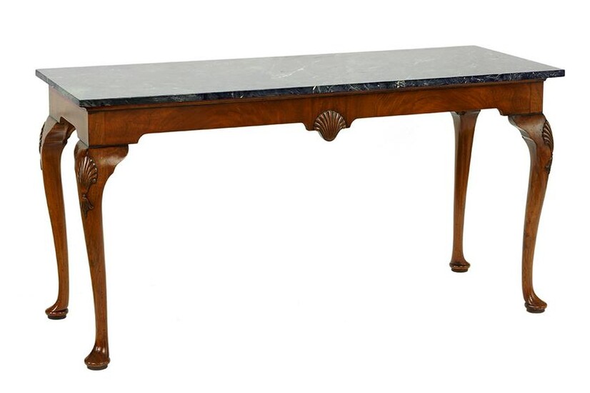 Queen Anne Style Carved Mahogany and Marble Console