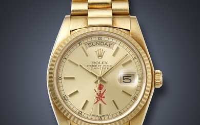ROLEX, YELLOW GOLD 'DAY-DATE', WITH RED KHANJAR SYMBOL, REF. 18038