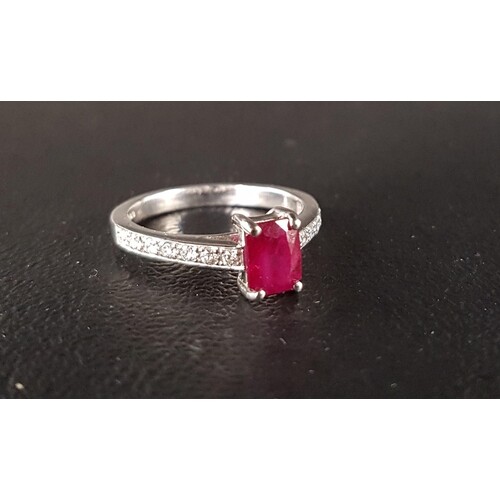 RUBY AND DIAMOND RING the central radiant cut ruby approxima...