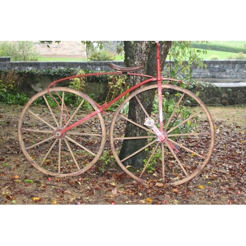 Rare 18th C. boneshaker bicycle {132 cm H x 183 cm W x 62 cm...