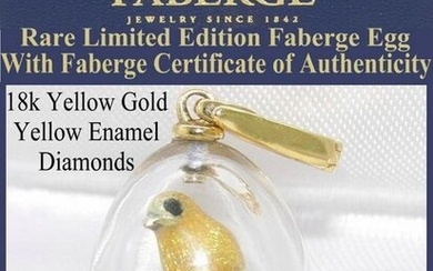 Rare Limited Edition Faberge Egg Pendant or Charm ~ 18k Yellow Gold, Rock Crystal, Diamond, Yellow
