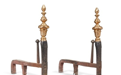 Rare Pair of Queen Anne Wrought Iron and Cast Brass Andirons, Probably Philadelphia, Pennsylvania, Circa 1735