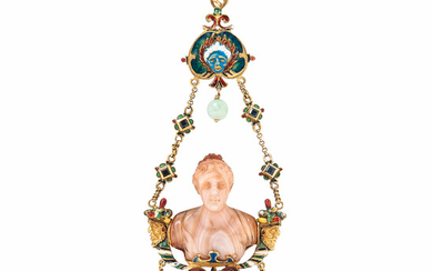Renaissance Revival Gold and Hardstone Cameo Pendant