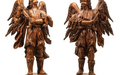 Rococo-Style Carved Walnut Figural Torcheres