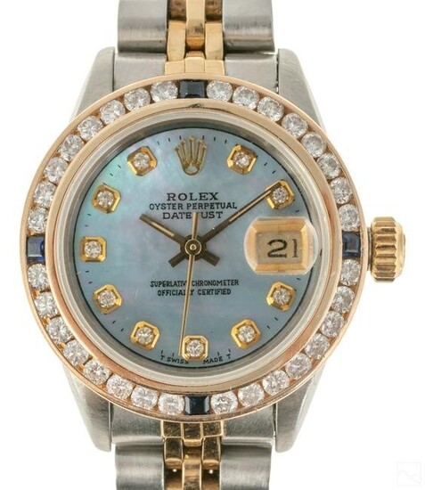 Rolex 69173 Two Tone 18K Diamond Sapphire Watch