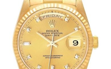 Rolex President Day-Date 36mm Yellow Gold Diamond Mens Watch 18238