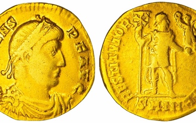 Roman Empire, Valens (AD 364-378), AV Solidus, D N VALENS P F AVG, pearl-diademed, draped and c...