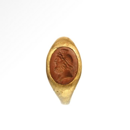 Roman Gold Ring with Red Jasper Intaglio with Serapis