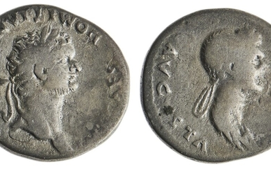 Roman Provincial. Domitian, with Domitia (81-96). AR Cistophoric Tetradrachm of uncertain mint...