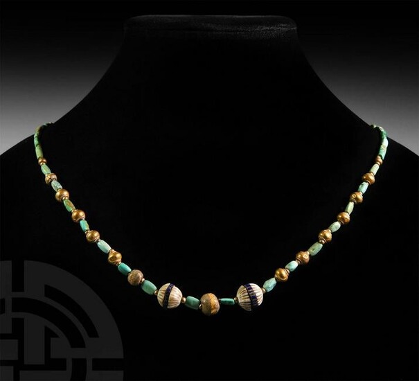 Roman Turquoise and Gold Bead Necklace