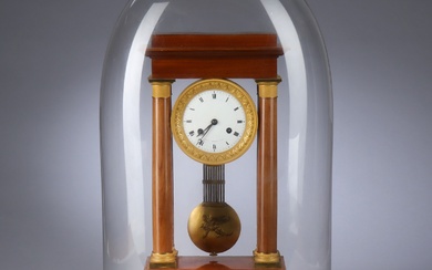 Rouma Gregoire. French Empire border clock in lemon wood with glass dome, Paris approx. 1830 (2)