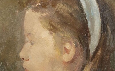 Roy Petley, British b.1951- Head Study of a Young Girl; oil on paper, signed lower left 'Roy Petley', 20.1 x 15.2 cm (ARR)