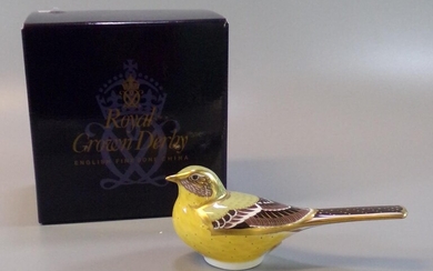 Royal Crown Derby fine bone china paperweight 'Yellow Wagtail',...