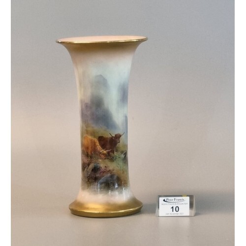 Royal Worcester porcelain cylinder vase with flared neck, ha...