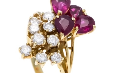 Ruby-Brilliant-Ring GG 585/000 with 4 fac. Ruby-drops 4.8...