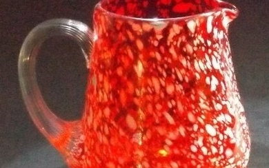 Ruby Red Small Hand Blown Art Glass Pitcher, Creamer