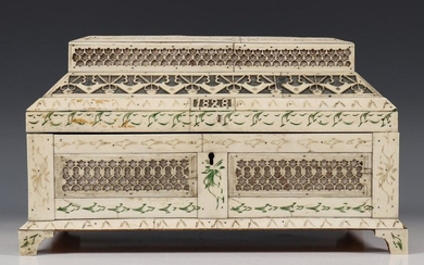 Russia, beautiful wooden box covered with whalebone, dated...