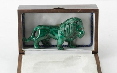 Russian Carved Malachite Lion with Ruby Eyes