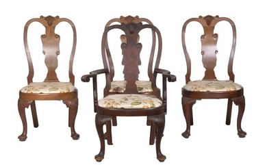 (SET OF 4) VINTAGE QUEEN ANNE STYLE DINING CHAIRS (1 ARM/3 SIDE)