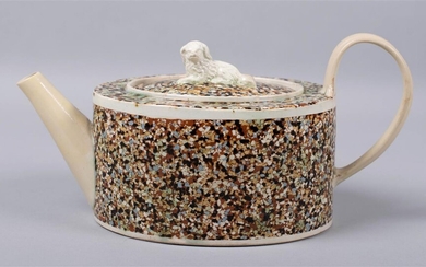 STAFFORDSHIRE PEARLWARE VARIEGATED-PEBBLE SURFACE AGATE TEAPOT AND COVER