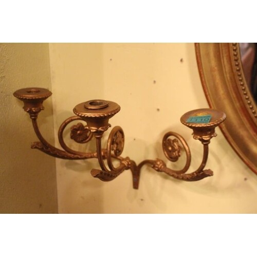Set of 4 19th Century Gilt Metal 3 Branch Candle Wall Sconce...