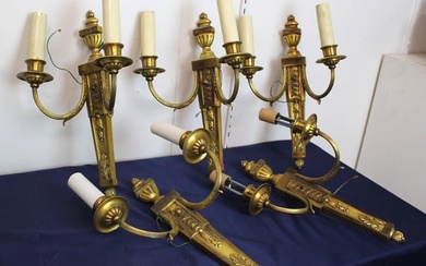 Set of 5 Gilt Bronze Sconces with Two Arms