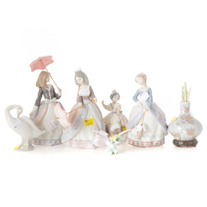 Seven Lladro porcelain figures and objects