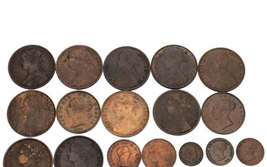 Seventeen (17) 19th century copper and bronze coins, primari...